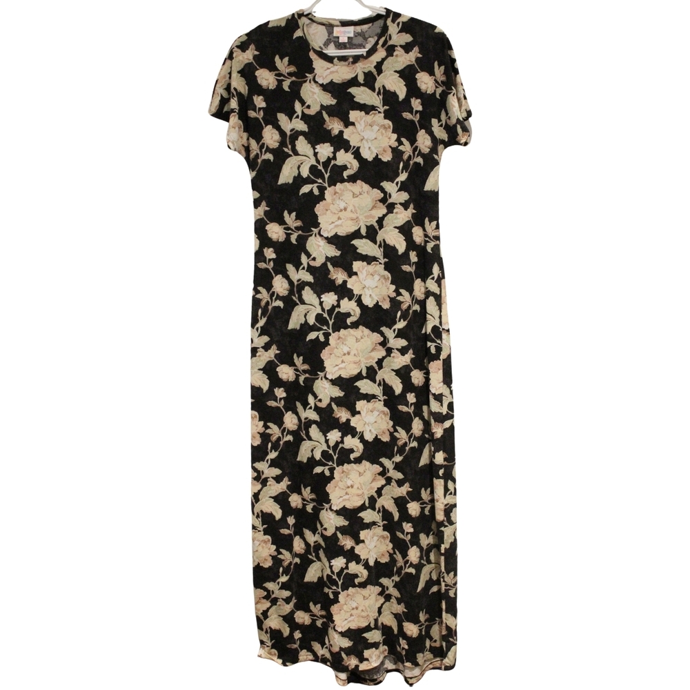2/$50 🏷 Lularoe Black and Mauve Floral Maria Tshirt Maxi Dress Size Small
